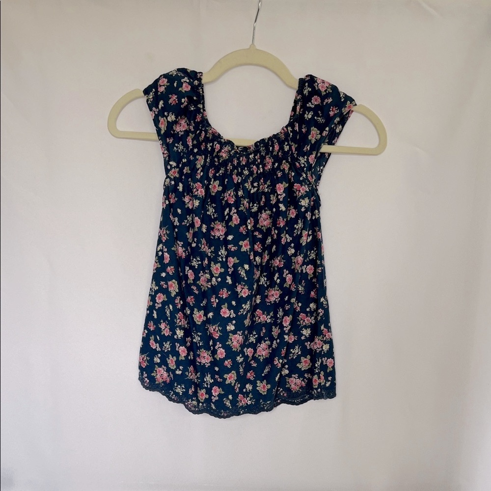 Target Kids Floral Blouse - Dark Blue and Pink